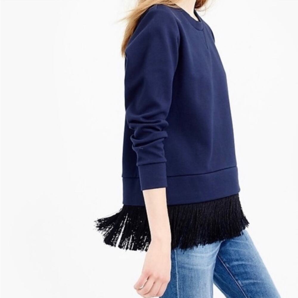 J. Crew Navy Blue Fringed Sweatshirt Womenβs Size Small
